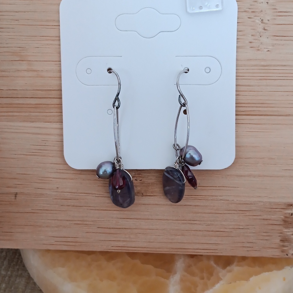 Silver Tone Simply Beaded Dangle Earrings - Picture 4 of 7